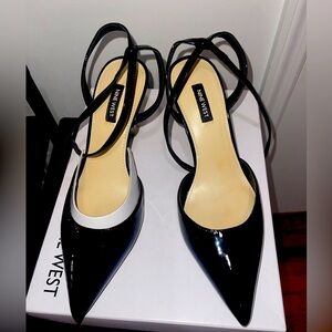 Nine West Black and White Strappy Heels